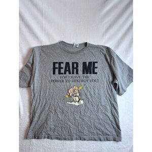 VTG‎ AAA Fear Me Thor God of Lighting Grey Short Sleeve Shirt Men's 4XL Stain *